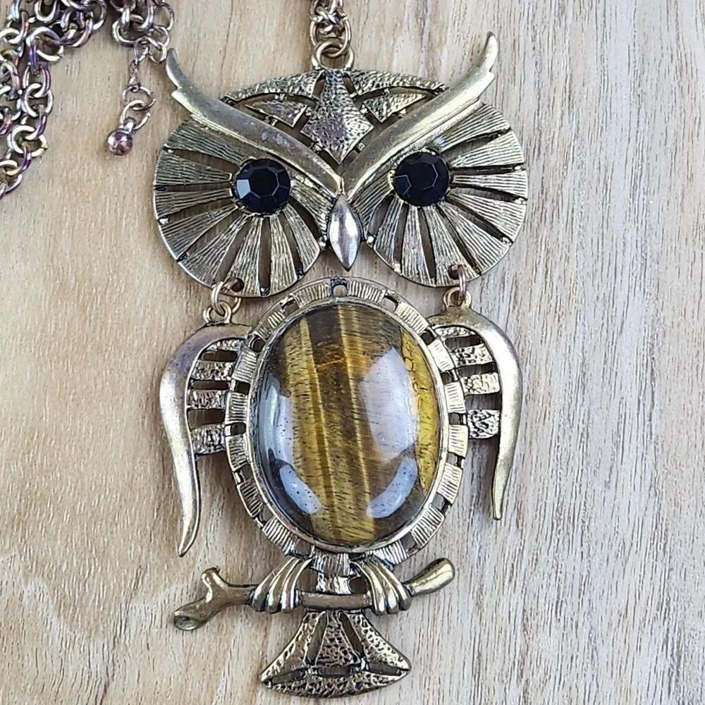 🔺️Tigers Eye Owl Pendant Necklace